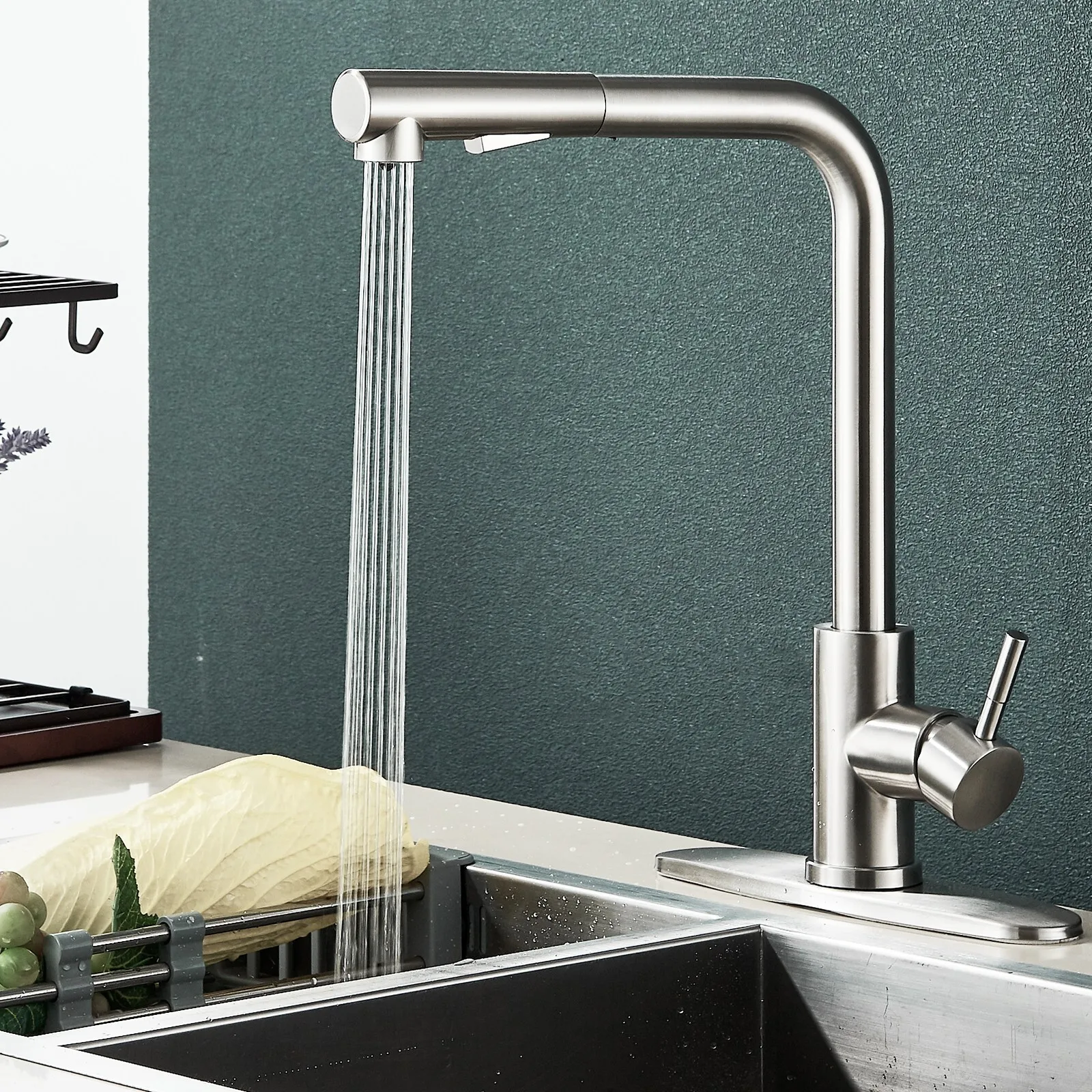 Смеситель для кухонной мойки из нержавеющей стали, выдвижной распылитель, поворотный смеситель с одной ручкой
Смеситель для кухонной мойки из нержавеющей стали, выдвижной распылитель, поворотный смеситель с одной ручкой