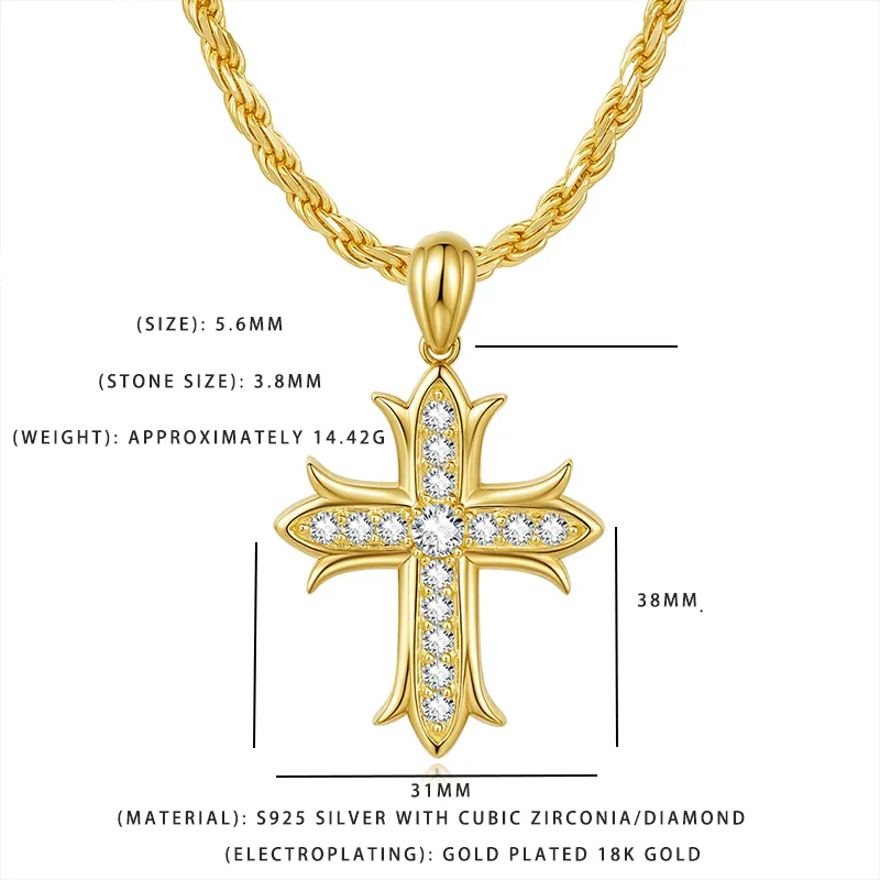 S925 Silver Cross Pendant Necklace with Cubic Zirconia 18K Gold Plated Religious Jewelry for Men Women
S925 Silver Cross Pendant Necklace with Cubic Zirconia 18K Gold Plated Religious Jewelry for Men Women