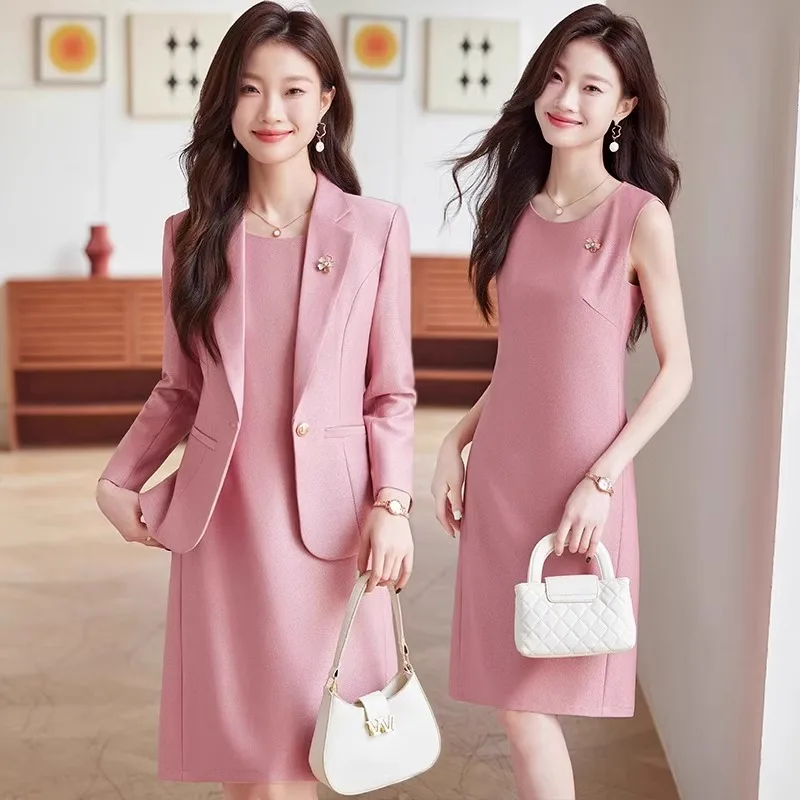 Pink Suit Set Women's Spring Autumn New Work Uniform Professional Atmosphere Formal Western Style Jacket Dress Two Piece Set
Pink Suit Set Women's Spring Autumn New Work Uniform Professional Atmosphere Formal Western Style Jacket Dress Two Piece Set