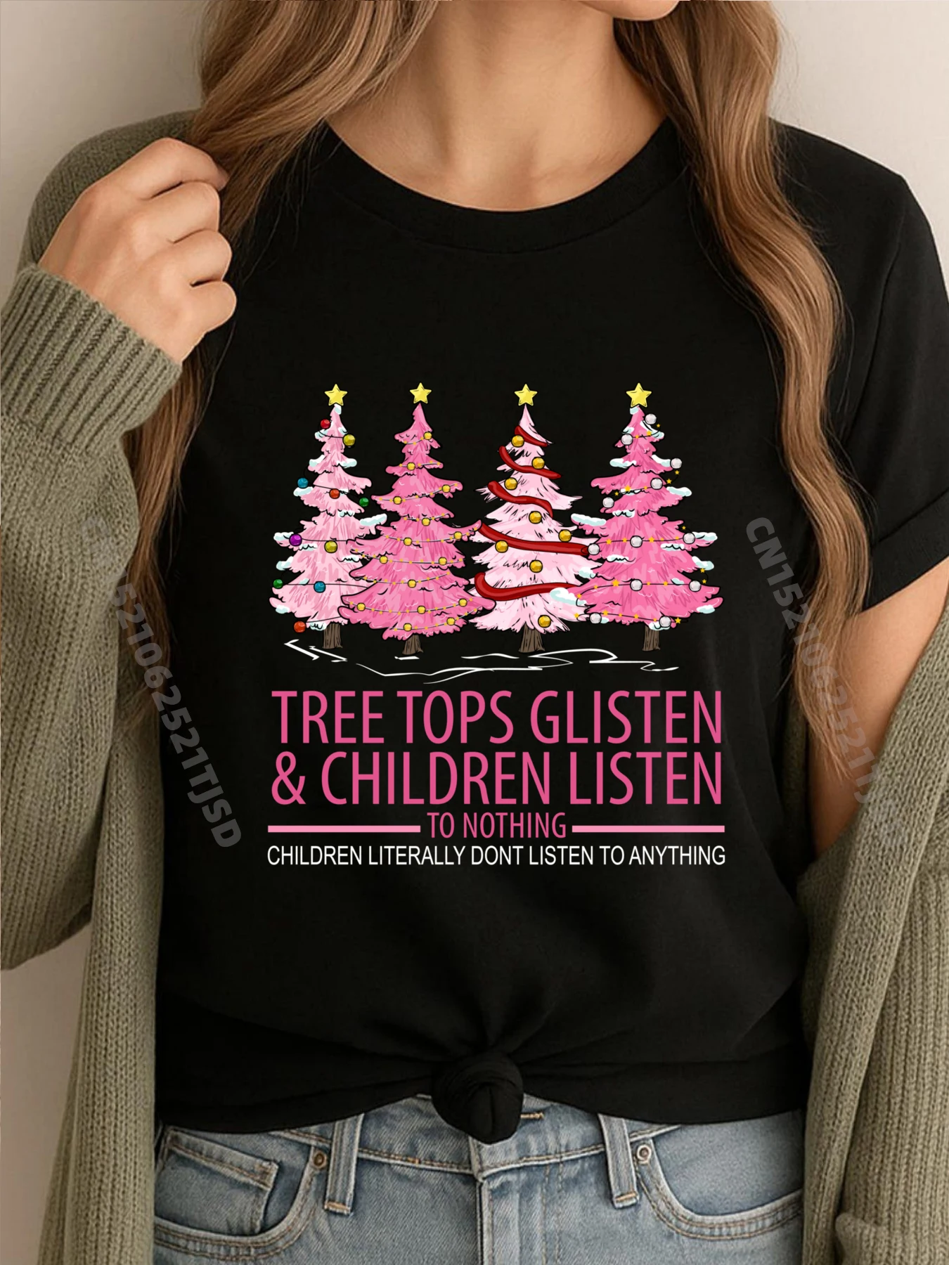 Топы с елкой, блестящие и дети слушают ничто, рождественские футболки с рисунком, женские негабаритные мужские футболки унисекс с надписью 
Топы с елкой, блестящие и дети слушают ничто, рождественские футболки с рисунком, женские негабаритные мужские футболки унисекс с надписью