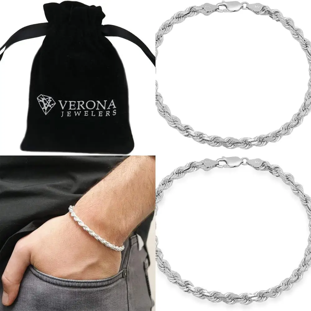 Sterling Silver Italian 4-8.5mm Diamond Cut Twist Rope Chain Bracelet - Thick Braided for Men & Women
Sterling Silver Italian 4-8.5mm Diamond Cut Twist Rope Chain Bracelet - Thick Braided for Men & Women