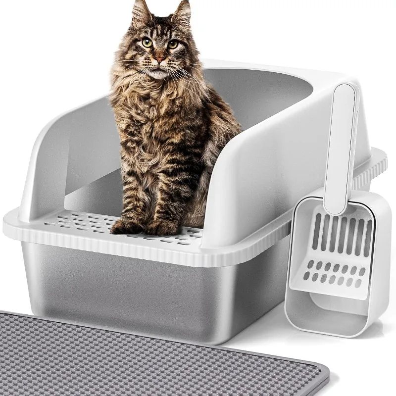 Stainless Steel Cat Litter Box with Lid, 20" L x 14.2" W x 11.8" H, Extra Large Litter Box for Big Cats with High Sided
Stainless Steel Cat Litter Box with Lid, 20" L x 14.2" W x 11.8" H, Extra Large Litter Box for Big Cats with High Sided
