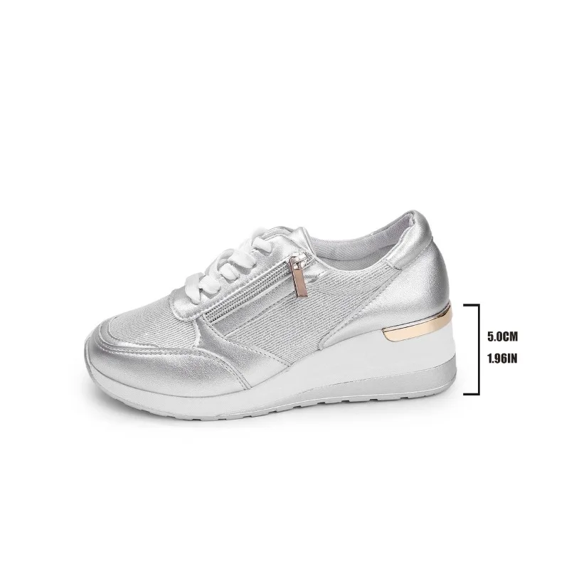 Fashion Thick Bottom Silver Sneakers Women Spring Wedge Heel Vulcanized Shoes Woman Comfortable Lace Up Sport Sneaker Mujer
Fashion Thick Bottom Silver Sneakers Women Spring Wedge Heel Vulcanized Shoes Woman Comfortable Lace Up Sport Sneaker Mujer