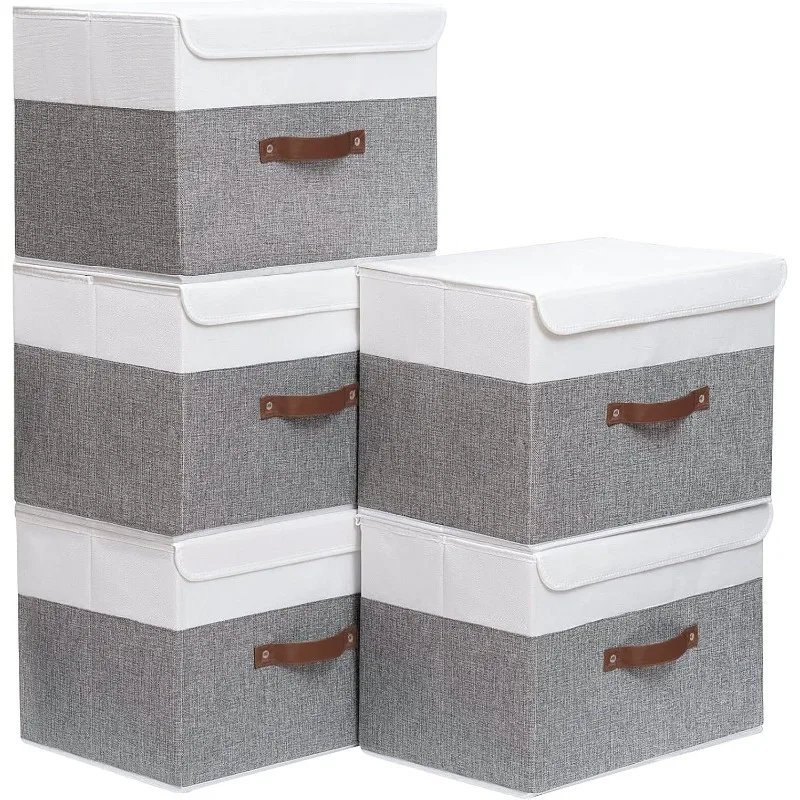 Storage Boxes with Lids, Linen Fabric Bin, Cube Organizer Basket, Washable and Leather Handle, for Home, Closet, White/Grey
Storage Boxes with Lids, Linen Fabric Bin, Cube Organizer Basket, Washable and Leather Handle, for Home, Closet, White/Grey
