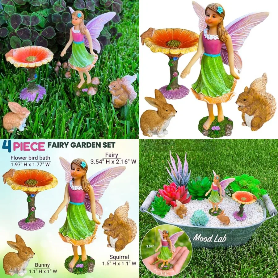 Fairy Garden Figurines with Flower - Miniature Decor Set 4 pcs - Statues Accessories - Outdoor Indoor Garden Decor
Fairy Garden Figurines with Flower - Miniature Decor Set 4 pcs - Statues Accessories - Outdoor Indoor Garden Decor