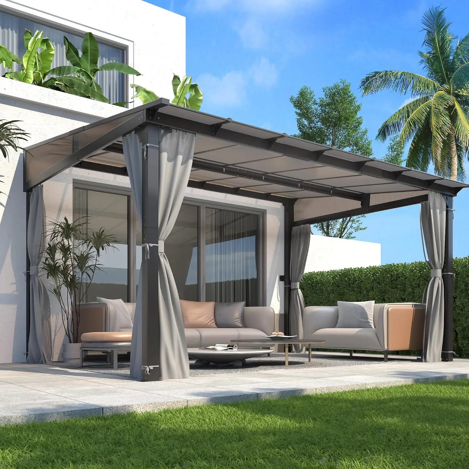 10’ X 13’ Gazebo for Patio - Aluminum Lean To Gazebos Pergola with Sloping Roof, Outdoor Wall-Mounted Canopy Awnings To House
10’ X 13’ Gazebo for Patio - Aluminum Lean To Gazebos Pergola with Sloping Roof, Outdoor Wall-Mounted Canopy Awnings To House