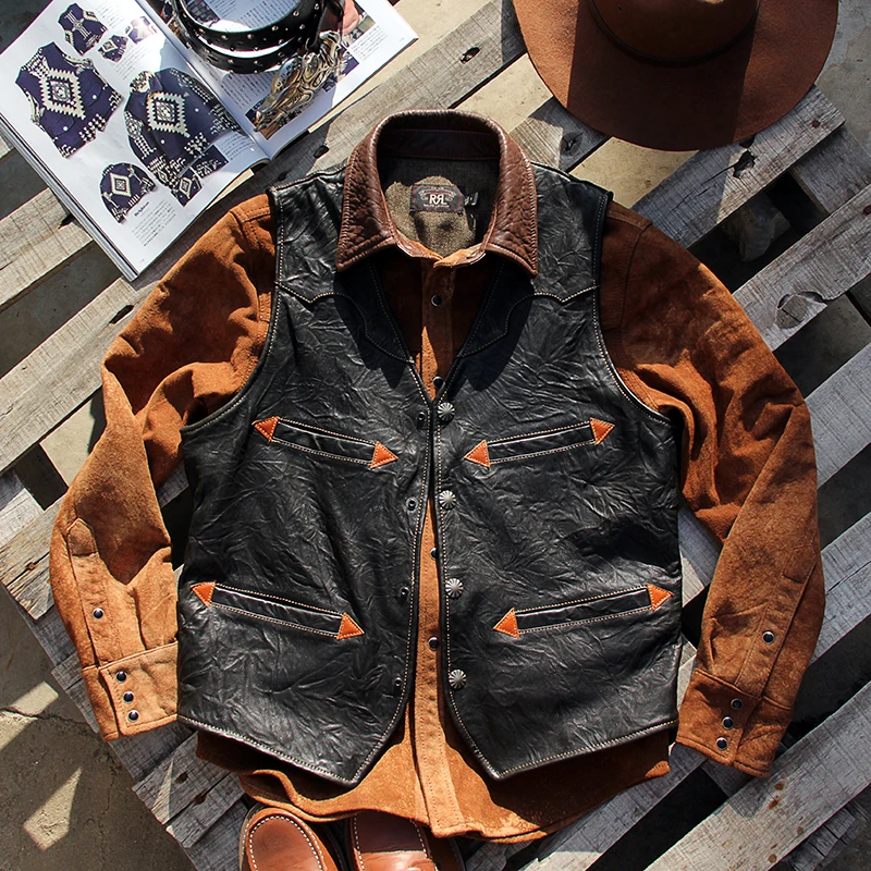 Retro American Western Leather Vest Men's Casual ort V-Ne Tanned eepskin Folded oulder Trendy Youth All-Seasons
Retro American Western Leather Vest Men's Casual ort V-Ne Tanned eepskin Folded oulder Trendy Youth All-Seasons