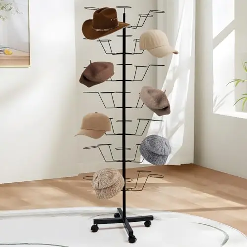 7-Tier Rotating Metal Hat Organizer With Casters, Sturdy Display Stand For 35+ Caps, Ideal For Retail Boutiques And Home Storage
7-Tier Rotating Metal Hat Organizer With Casters, Sturdy Display Stand For 35+ Caps, Ideal For Retail Boutiques And Home Storage