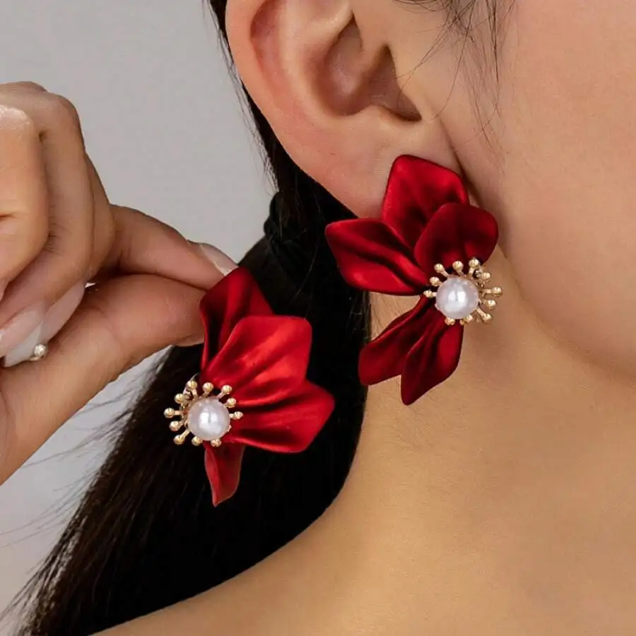 2PCS Red Floral Pearl Accent Womens Stud Earrings Fashion Jewelry
2PCS Red Floral Pearl Accent Womens Stud Earrings Fashion Jewelry