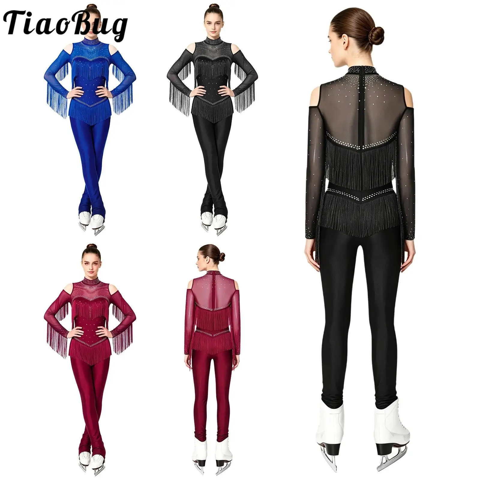 Women Figure Skating Lyrical Dance Jumpsuit Competition Costume Tassel Long Sleeve Rhinestones Fringed Mesh Bodysuits Skating
Women Figure Skating Lyrical Dance Jumpsuit Competition Costume Tassel Long Sleeve Rhinestones Fringed Mesh Bodysuits Skating