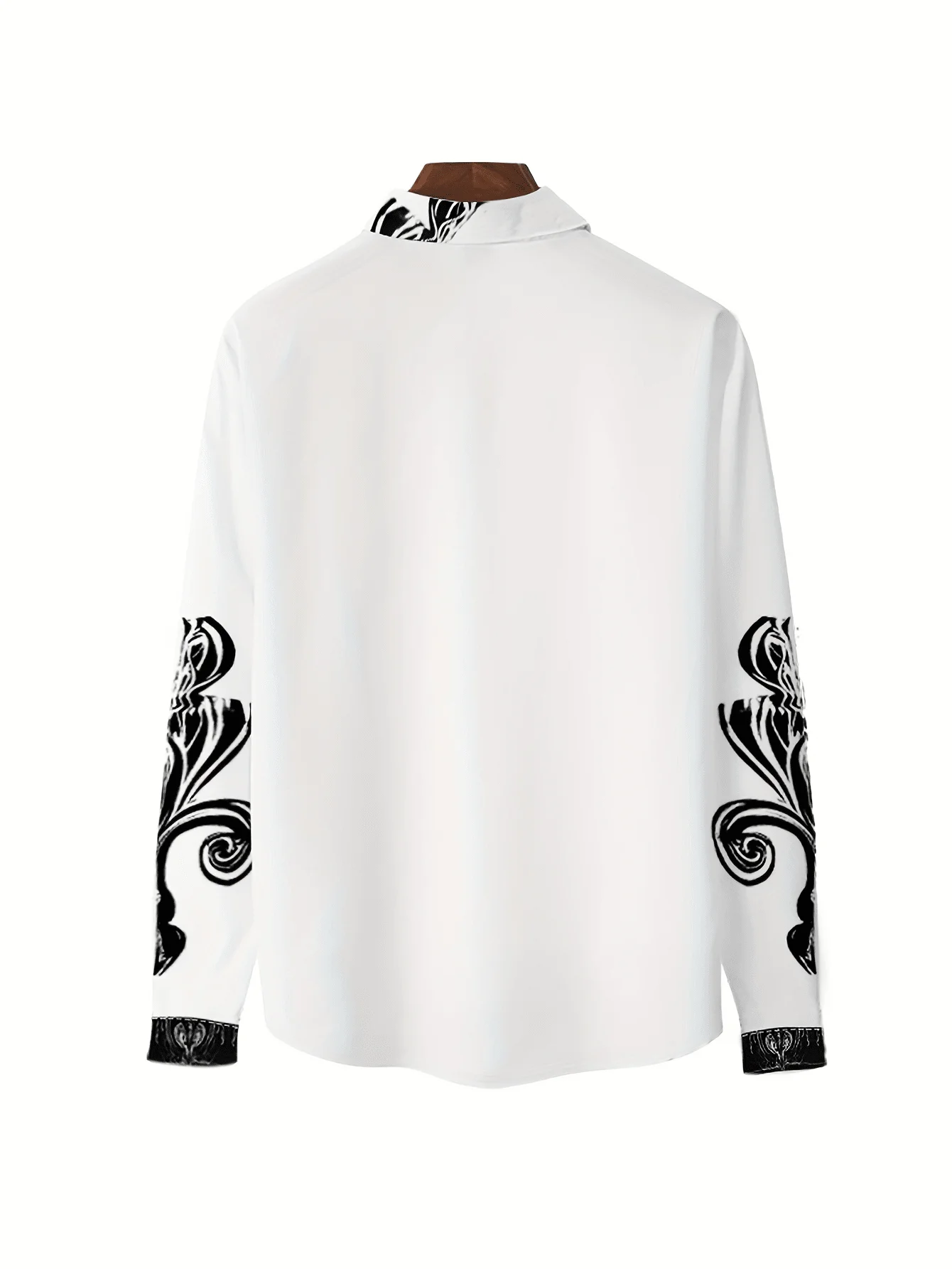 White Casual Shirt With Black Wave Print Sleeves And Collar
White Casual Shirt With Black Wave Print Sleeves And Collar