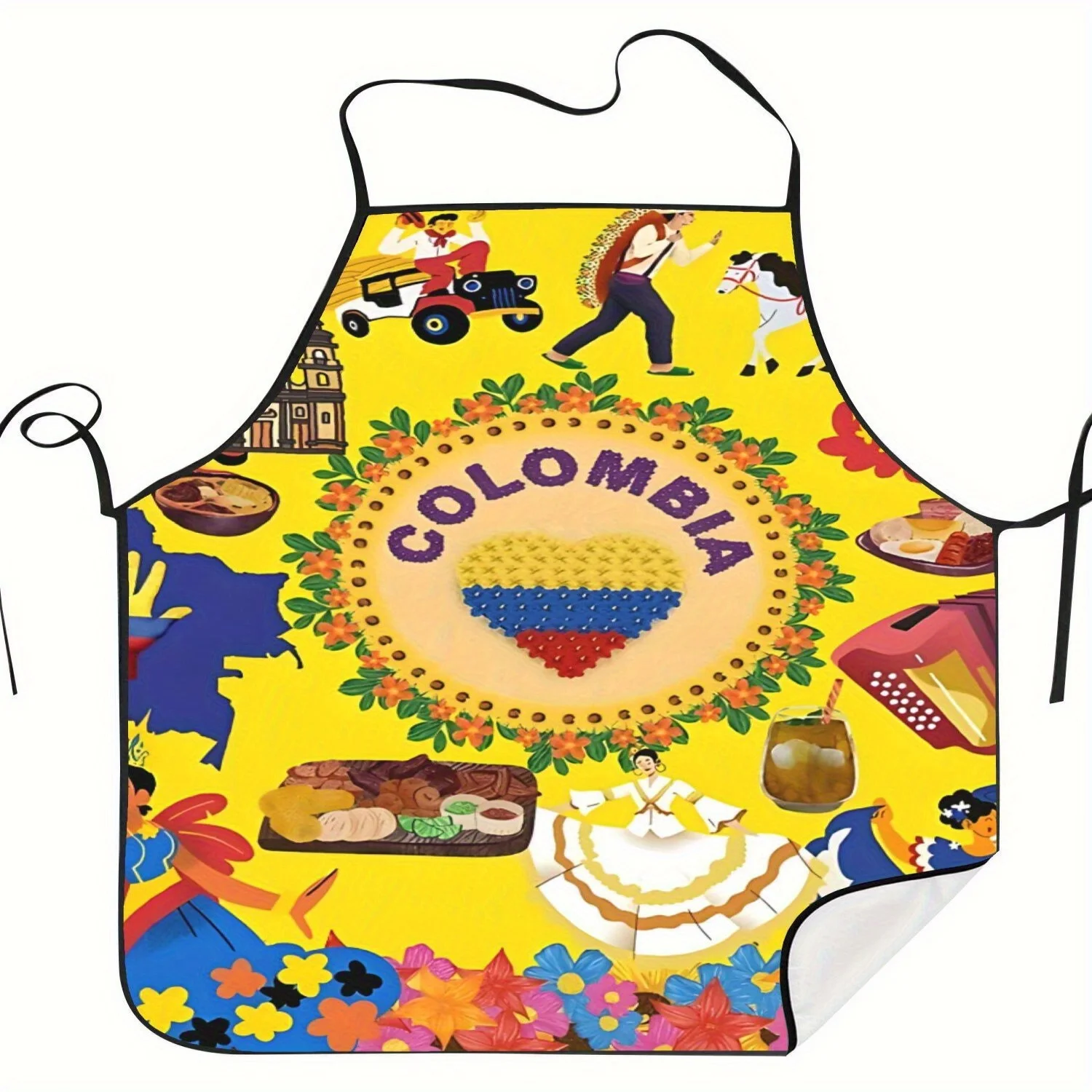 Фартук Колумбийский культурный принт с кофейным и цветами, эмблема традиционного флага танцоров - прочный кухонный фартук из полиэстера
Фартук Колумбийский культурный принт с кофейным и цветами, эмблема традиционного флага танцоров - прочный кухонный фартук из полиэстера