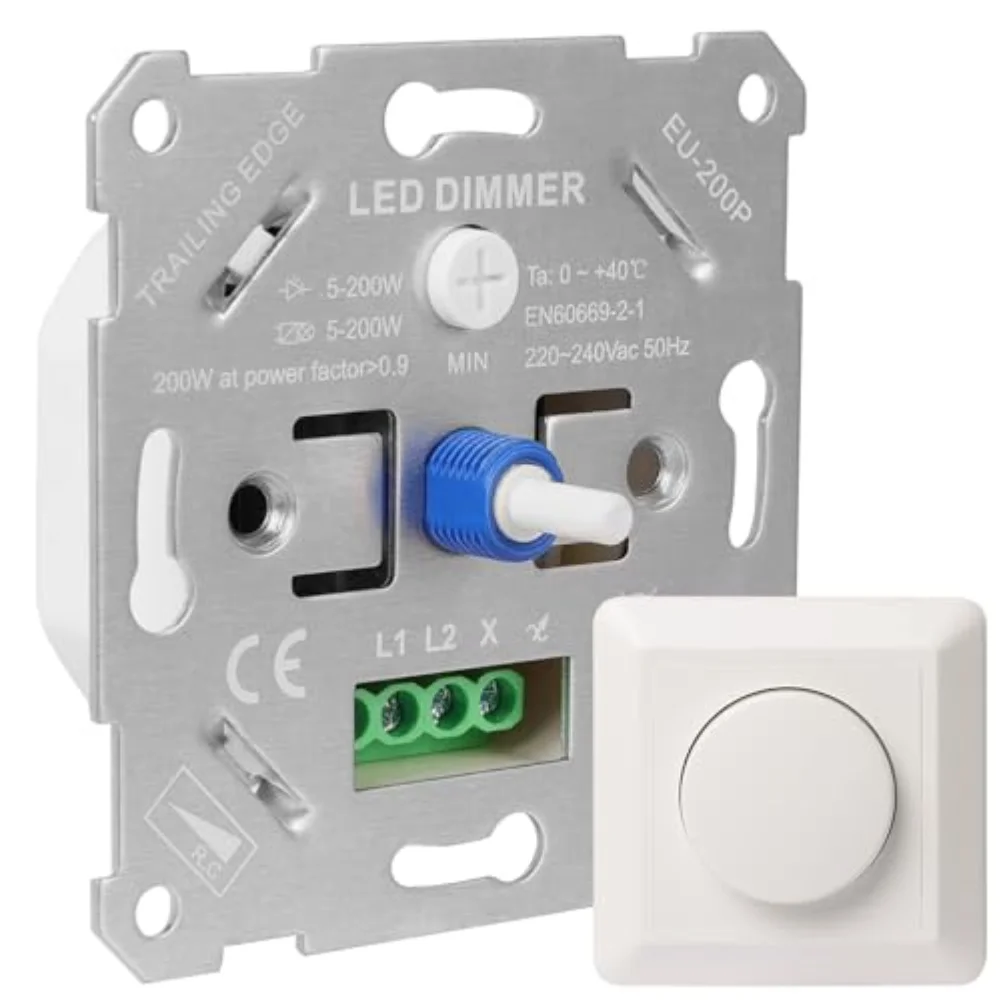 Home Lighting 230V LED Dimmer Smooth Brightness Control Dimmable 5-200W Easy Installation Overcurrent Protection