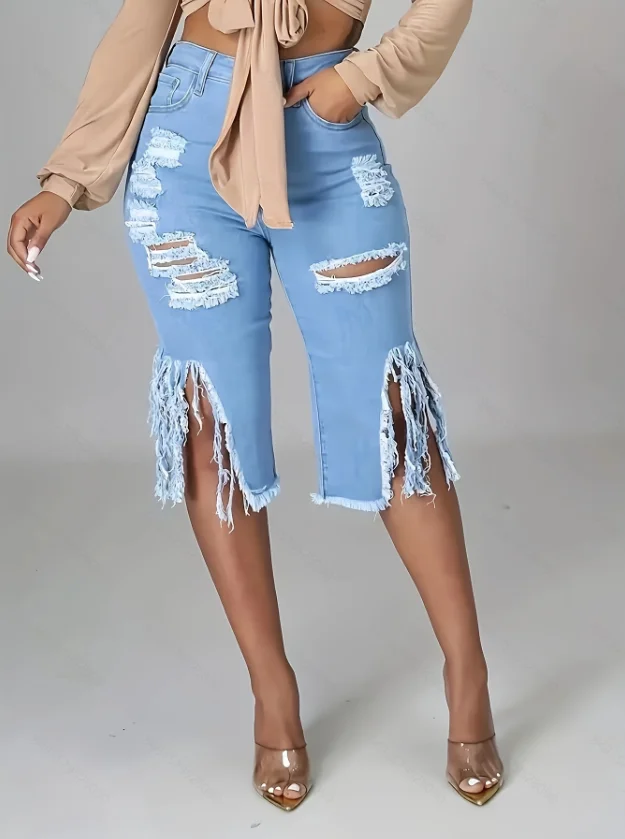 Tassel-Detailed Distressed Denim Shorts Women's Summer High Waist Cut-off Shorts Casual Vintage Style
Tassel-Detailed Distressed Denim Shorts Women's Summer High Waist Cut-off Shorts Casual Vintage Style