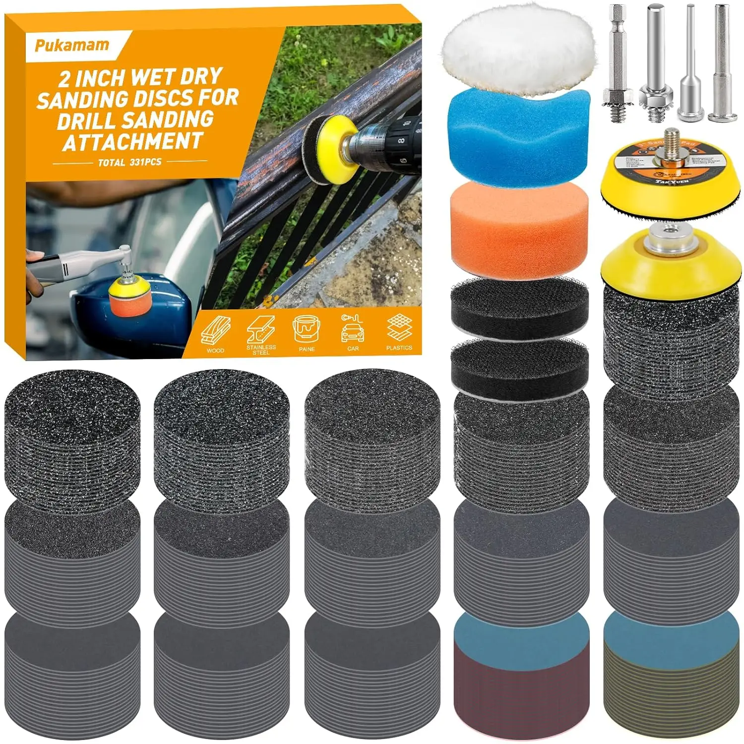 331 PCS 2 Inch Wet Dry Sanding Discs Grit 60 to 10000 Hook and Loop for Drill Attachment
331 PCS 2 Inch Wet Dry Sanding Discs Grit 60 to 10000 Hook and Loop for Drill Attachment
