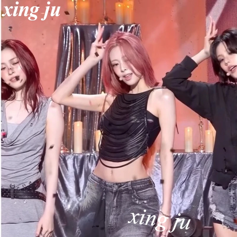 Kpop Korean Singer Jazz Dance Black Fringed Lace-up Halter Vest Slim Short Tops Women Nightclub DJ Stage Performance Costume
Kpop Korean Singer Jazz Dance Black Fringed Lace-up Halter Vest Slim Short Tops Women Nightclub DJ Stage Performance Costume