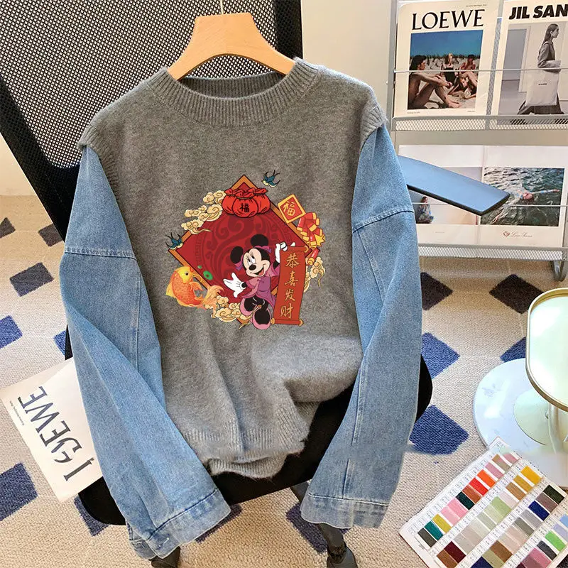 Ковбойский свитер с Микки и Минни Диснея, женский весенний новый модный повседневный свитер, универсальный пуловер в японском стиле в стиле Харадзюку
Ковбойский свитер с Микки и Минни Диснея, женский весенний новый модный повседневный свитер, универсальный пуловер в японском стиле в стиле Харадзюку