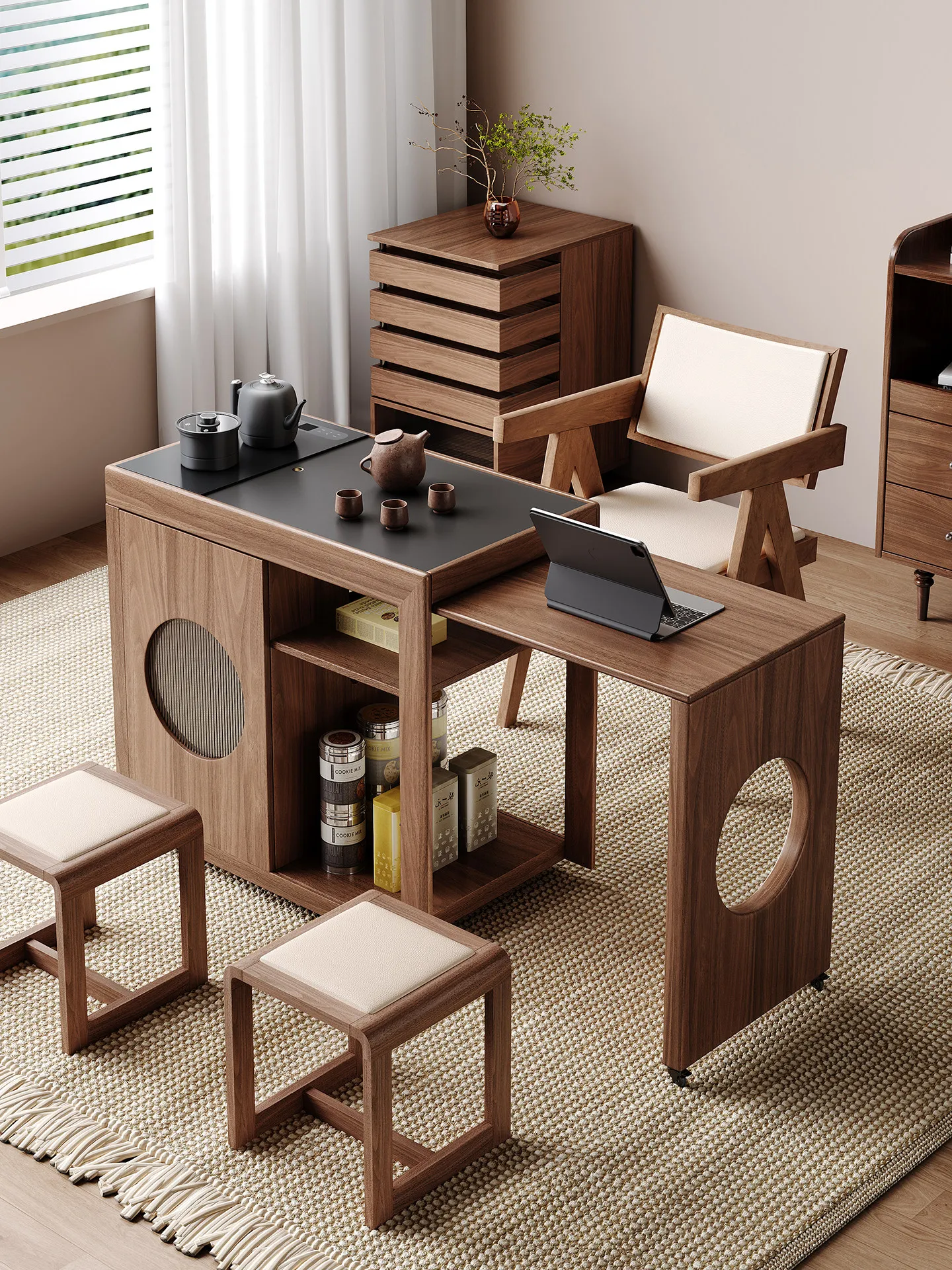 Solid wood balcony tea table retractable movable tea table tea cabinet integrated
Solid wood balcony tea table retractable movable tea table tea cabinet integrated