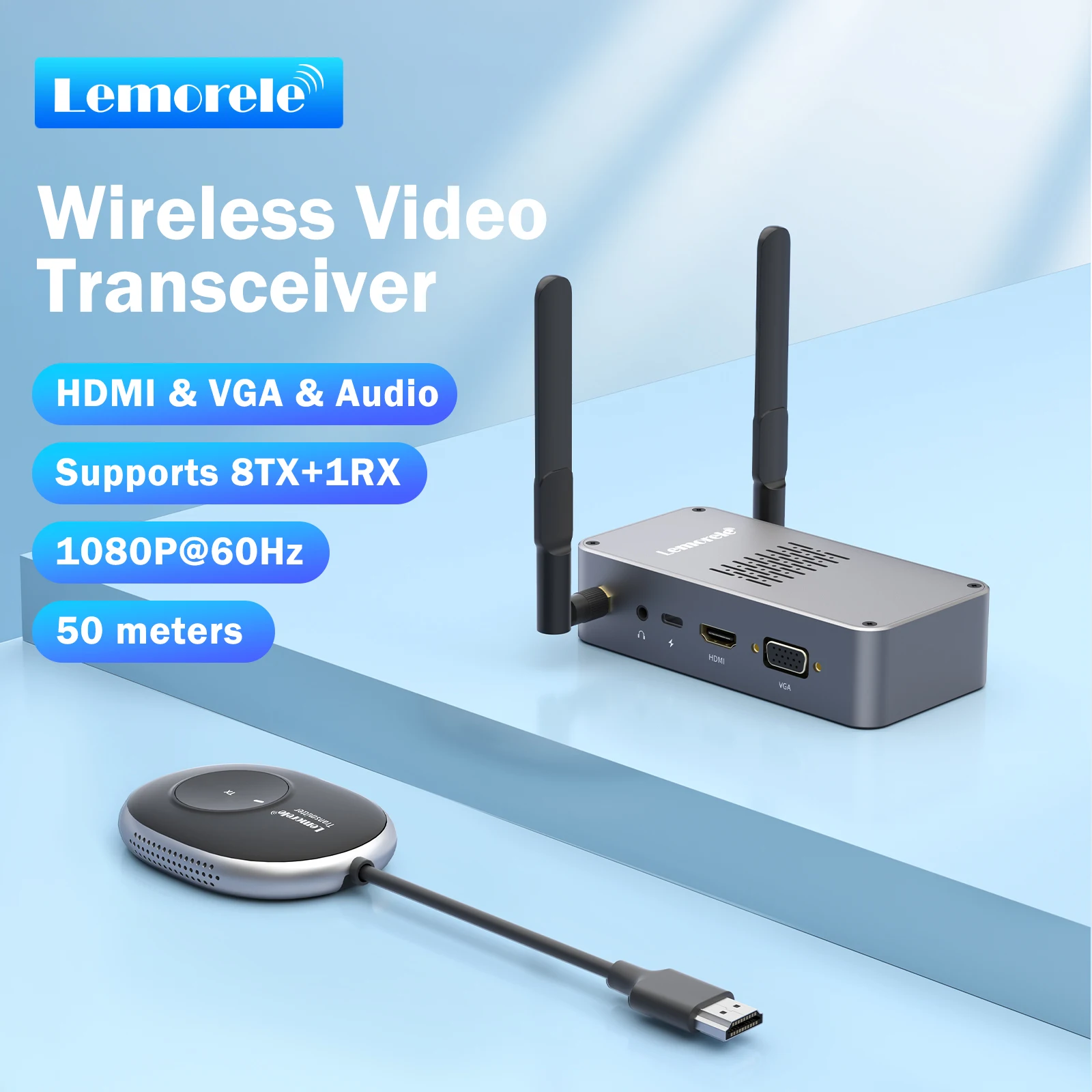 Lemorele Wireless HDMI Transmitter Receiver 50M Video Transceiver 1080P Extender Kit Display Adapter for PC Monitor Projector
Lemorele Wireless HDMI Transmitter Receiver 50M Video Transceiver 1080P Extender Kit Display Adapter for PC Monitor Projector