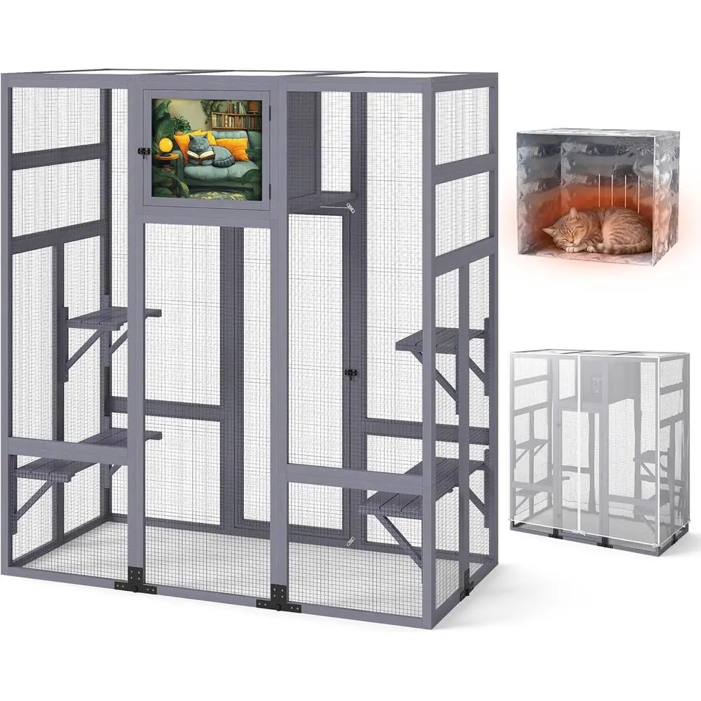 Outdoor Cat Cage with Insulated House, 3-Tier Platforms, Weatherproof Cover, Removable Cushion, DIY Art Door, Wooden, Fits Big C
Outdoor Cat Cage with Insulated House, 3-Tier Platforms, Weatherproof Cover, Removable Cushion, DIY Art Door, Wooden, Fits Big C