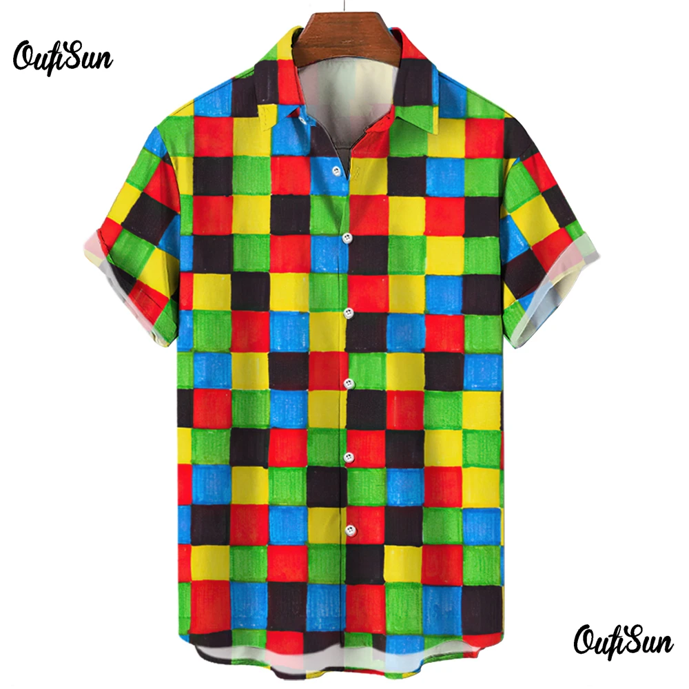 Vintage Summer Plaid Style Patchwork Flower Hawaii Shirt For Men Short Blouse Casual Men's Clothing Streetwear Camisas Casuais
Vintage Summer Plaid Style Patchwork Flower Hawaii Shirt For Men Short Blouse Casual Men's Clothing Streetwear Camisas Casuais