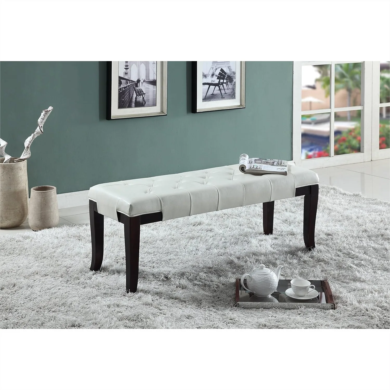 Faux Leather Tufted Bench with Espresso Legs for Foyer, Bedroom, Living Room
Faux Leather Tufted Bench with Espresso Legs for Foyer, Bedroom, Living Room
