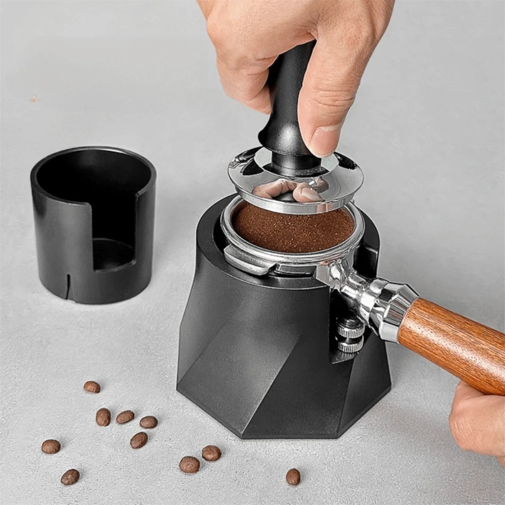 Black Coffee Tamper Holder Spiral Pattern Non-Slip Bottom Coffee Portafilter Station Height Adjustable Professional
Black Coffee Tamper Holder Spiral Pattern Non-Slip Bottom Coffee Portafilter Station Height Adjustable Professional
