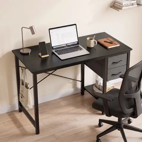 MCQ 40 Inch Standing Office Computer Desk with Drawers and Side Hook Ergonomic Gaming Desk With Storage X‑Frame Stability For Home Office Small Space