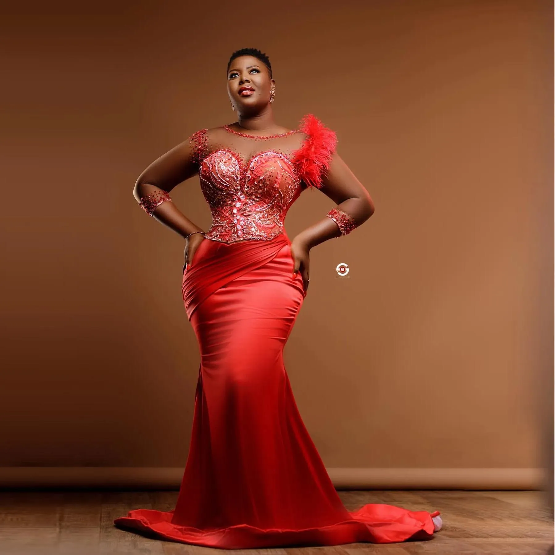 Aso Ebi Mermaid Prom Dresses 34 Sleeves Beaded Red Party Dress Satin Long Ostrich Evening Formal Gowns Sheer Illusions
Aso Ebi Mermaid Prom Dresses 34 Sleeves Beaded Red Party Dress Satin Long Ostrich Evening Formal Gowns Sheer Illusions