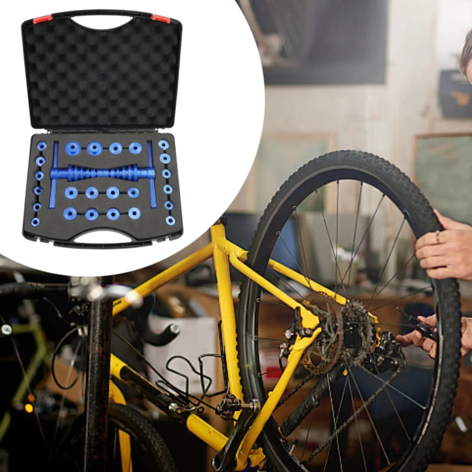 Bicycle Bearing Press Repair Set with Carry Case T Type Threaded Screw for Wheels Blue Turning Point Tool Universal Tool
Bicycle Bearing Press Repair Set with Carry Case T Type Threaded Screw for Wheels Blue Turning Point Tool Universal Tool