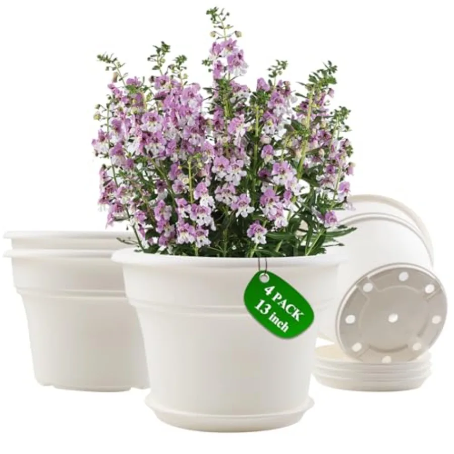 13 Inch Plastic-Flower-Pot-for-Indoor-Plants, 4 Pack Large Outdoor Planter Pot with Drainage Holes and Saucers, Resin Decorativ
13 Inch Plastic-Flower-Pot-for-Indoor-Plants, 4 Pack Large Outdoor Planter Pot with Drainage Holes and Saucers, Resin Decorativ