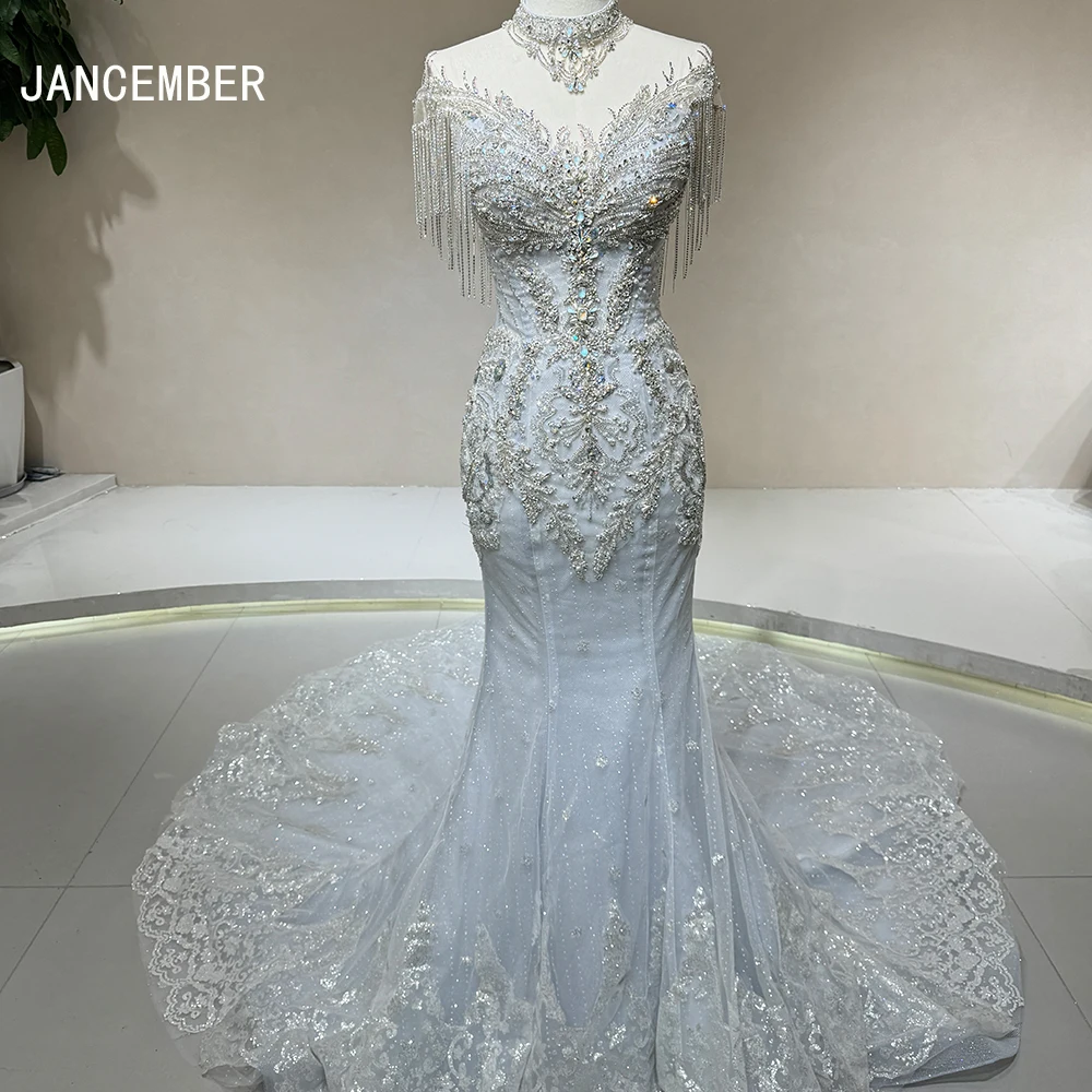 Customized Classic O-Neck Wedding Dresses Short Sleeves Lace up Lace Mermaid Crystal Bride vestidos de novia Court Train Tassel
Customized Classic O-Neck Wedding Dresses Short Sleeves Lace up Lace Mermaid Crystal Bride vestidos de novia Court Train Tassel