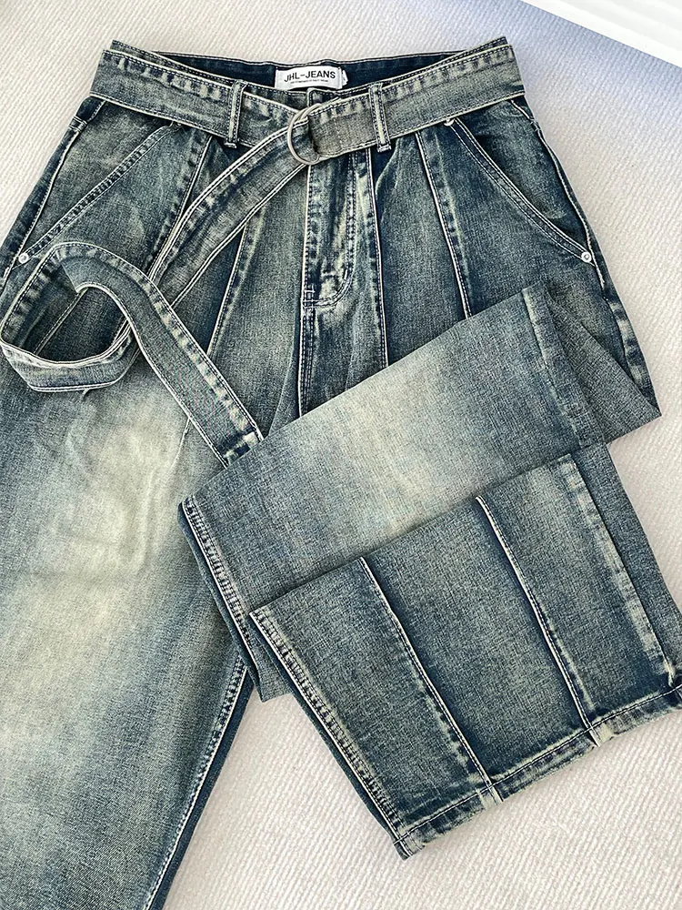 Retro Washed Denim Jeans Men's Casual Long Trousers Autumn Winter Design Belted Folded Design Worn-look Straight Leg Jeans
Retro Washed Denim Jeans Men's Casual Long Trousers Autumn Winter Design Belted Folded Design Worn-look Straight Leg Jeans