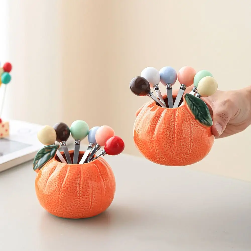 Orange Ceramic Fruit Forks Set Ins Style Solid Color Dessert Forks with Storage Jar Creative Household
Orange Ceramic Fruit Forks Set Ins Style Solid Color Dessert Forks with Storage Jar Creative Household