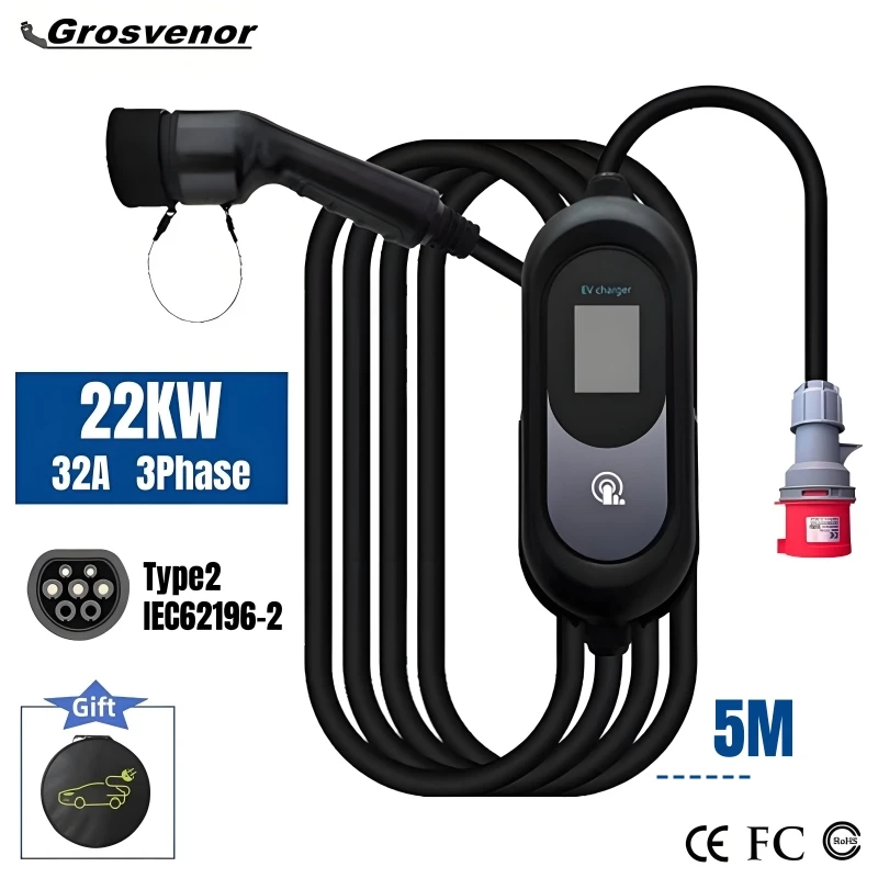 22KW Portable Type2 IEC62196-2 EV Charger Type 2 Portable Electric Car Charger Mobile EVSE Charging Wallbox Cable EU Plug
22KW Portable Type2 IEC62196-2 EV Charger Type 2 Portable Electric Car Charger Mobile EVSE Charging Wallbox Cable EU Plug