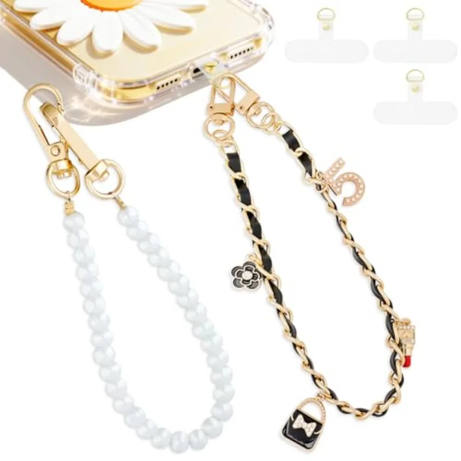 2 Pcs Phone Charm Wrist Strap with Tether Tab, Double Anti Lost Pearl Beaded Wrist Lanyard with Flower, Detachable Leather Meta
2 Pcs Phone Charm Wrist Strap with Tether Tab, Double Anti Lost Pearl Beaded Wrist Lanyard with Flower, Detachable Leather Meta