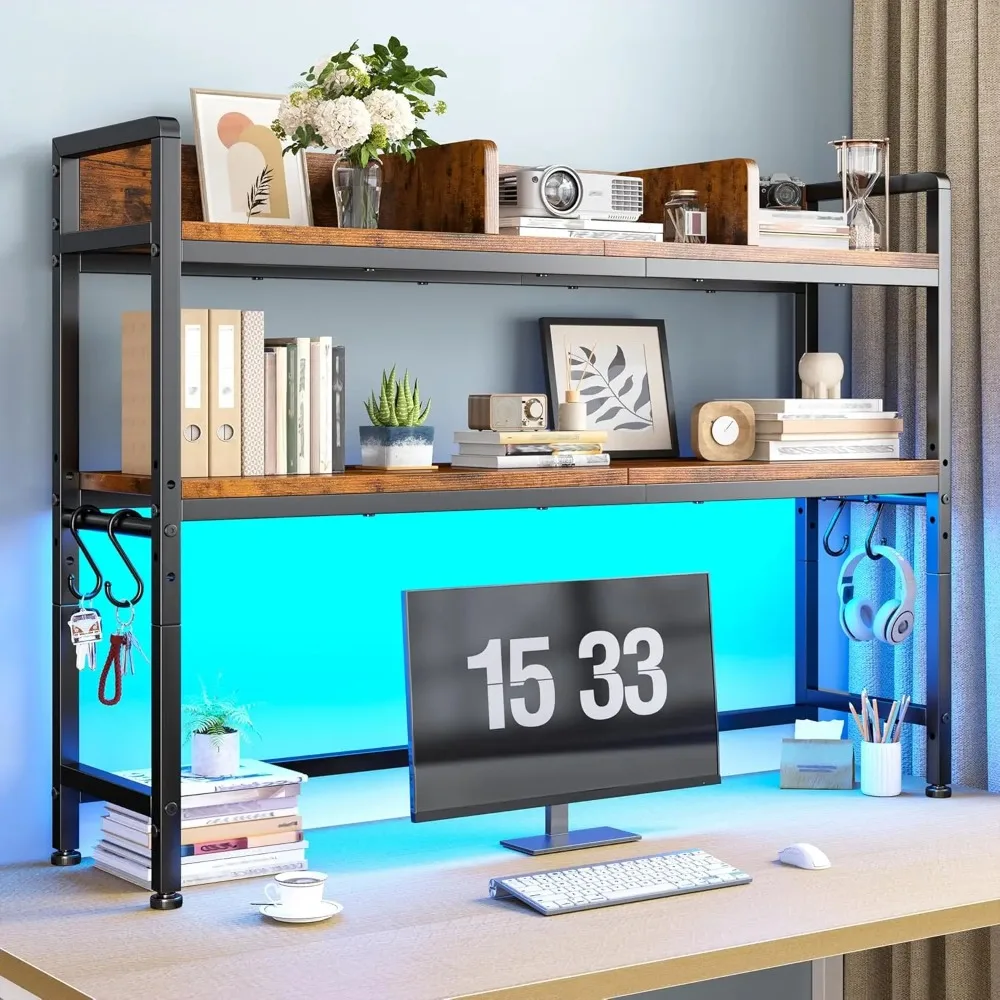 45.2" Desk Shelf with LED Lights and Hooks,2-Tier Adjustable Multipurpose Solid Wood Desk Hutch Dorm,Desktop, Customized
45.2" Desk Shelf with LED Lights and Hooks,2-Tier Adjustable Multipurpose Solid Wood Desk Hutch Dorm,Desktop, Customized