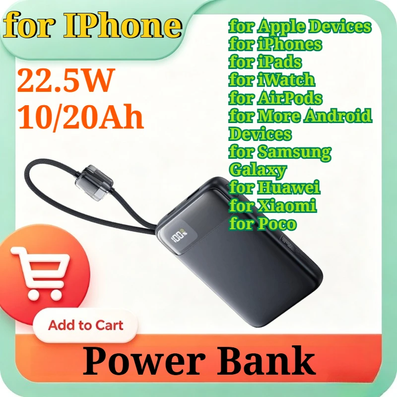 22.5W 10/20Ah PD Fast Charging Power Bank with Built-in Lightning Type-C Cable Safety Certified for IPhone for Samsung Backup
22.5W 10/20Ah PD Fast Charging Power Bank with Built-in Lightning Type-C Cable Safety Certified for IPhone for Samsung Backup