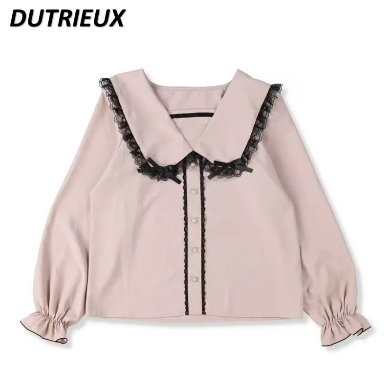 Japanese New Summer Sweet and Cute Girls Versatile Top Mine Lace Edge Blouse Pink Navy Collar Long Sleeve Shirt for Women
Japanese New Summer Sweet and Cute Girls Versatile Top Mine Lace Edge Blouse Pink Navy Collar Long Sleeve Shirt for Women