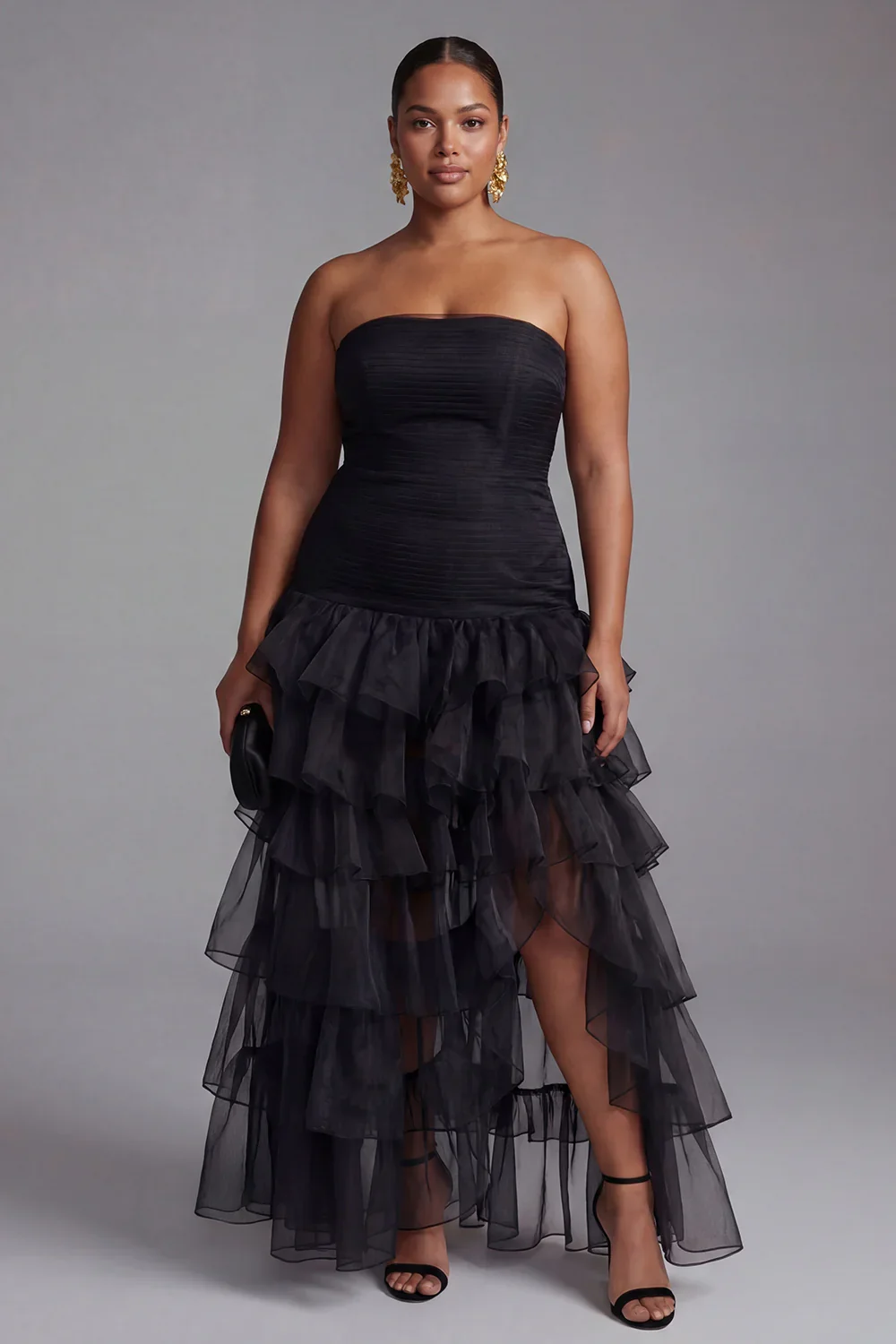 Elegant Plus Size Black Strapless Maxi Dress Ruched Tiered Ruffle Organza Formal Gown Evening Cocktail Party Dress for Women
Elegant Plus Size Black Strapless Maxi Dress Ruched Tiered Ruffle Organza Formal Gown Evening Cocktail Party Dress for Women