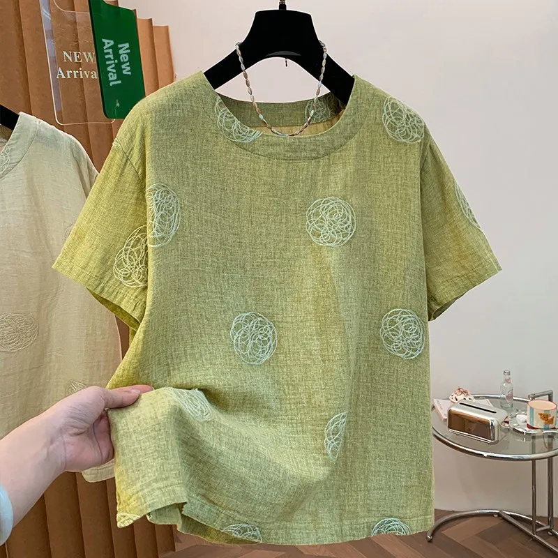 Women's round Neck Short Sleeve Embroidered Base Shirt Casual Fashionable Versatile Summer 2026 Artistic Style T-shirt
Women's round Neck Short Sleeve Embroidered Base Shirt Casual Fashionable Versatile Summer 2026 Artistic Style T-shirt