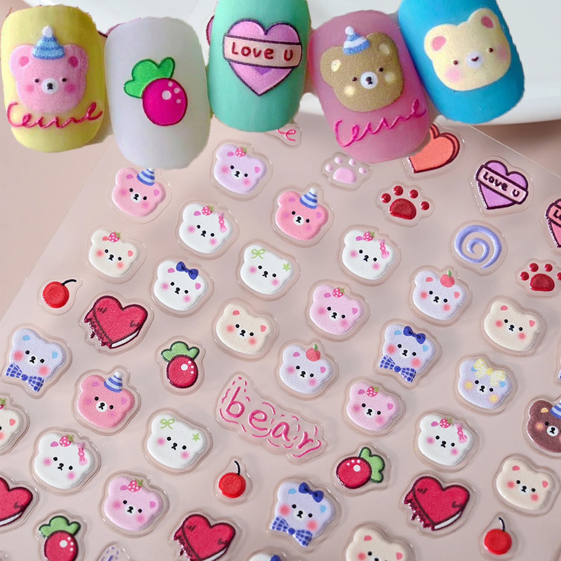 1pcs Kawaii Cake Bear Love Nail Sticker 5D Embossed Jelly Mushroom Rabbit Self Adhesive Decal Japanese Nails Decoration Parts
1pcs Kawaii Cake Bear Love Nail Sticker 5D Embossed Jelly Mushroom Rabbit Self Adhesive Decal Japanese Nails Decoration Parts