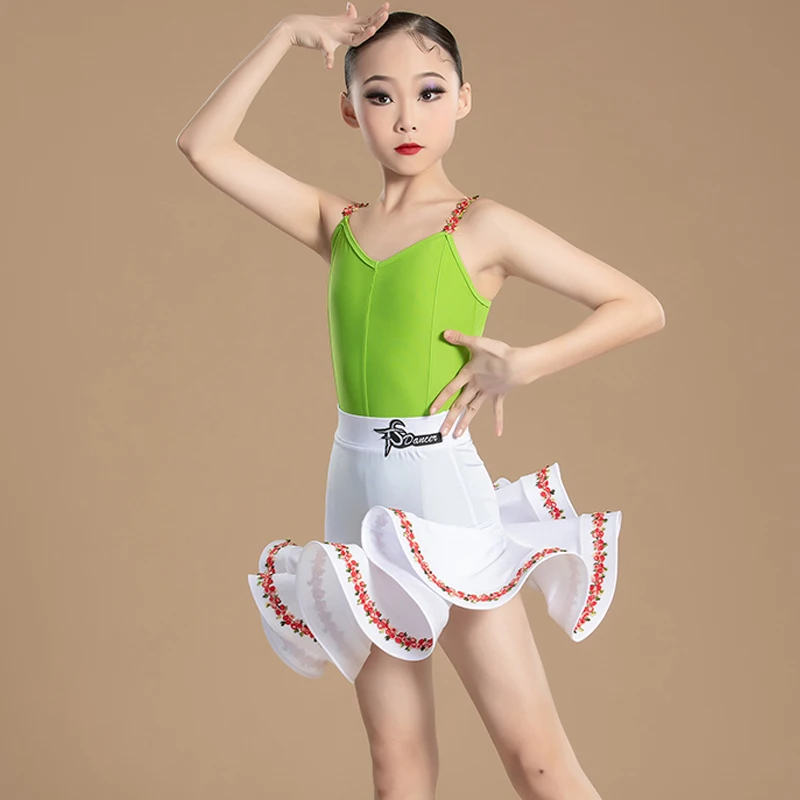 2024 Latin Dance Performance Costumes For Girls Green Tops White Skirts Suit Children Clothing Latin Dance Clothing DN17658
2024 Latin Dance Performance Costumes For Girls Green Tops White Skirts Suit Children Clothing Latin Dance Clothing DN17658