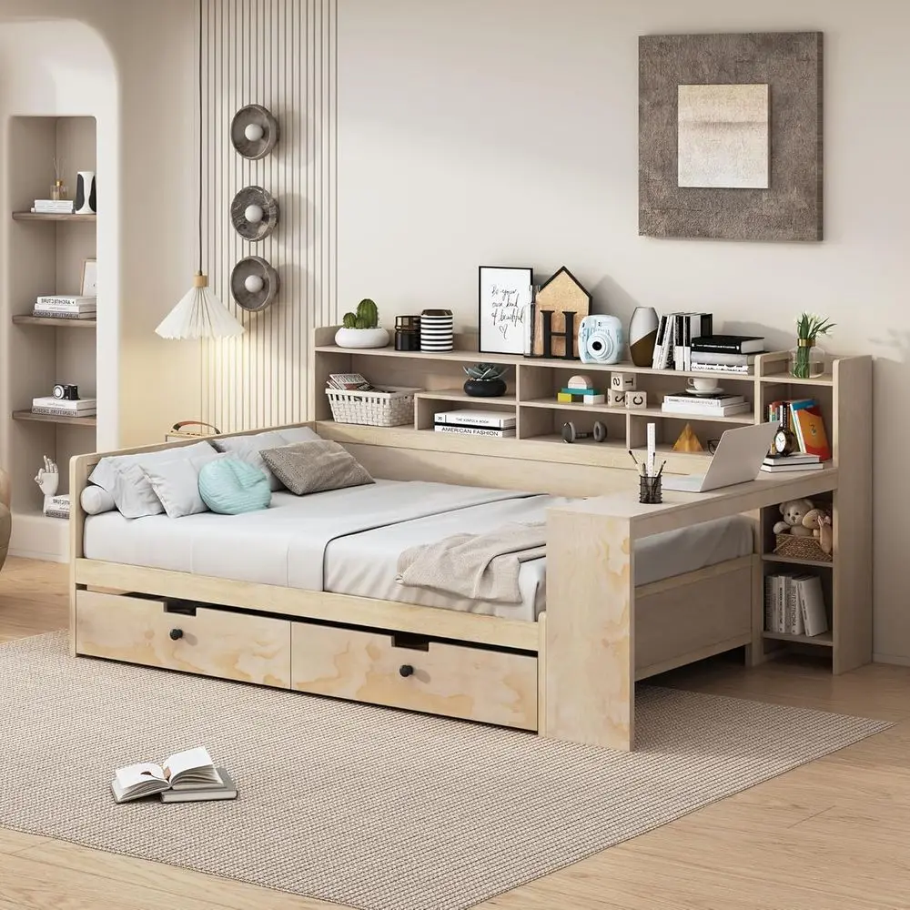 Versatile Wooden Full-Size Daybed with Storage Shelves, Drawers, and Desk, Ideal for Small Spaces, Suitable for All Ages
Versatile Wooden Full-Size Daybed with Storage Shelves, Drawers, and Desk, Ideal for Small Spaces, Suitable for All Ages