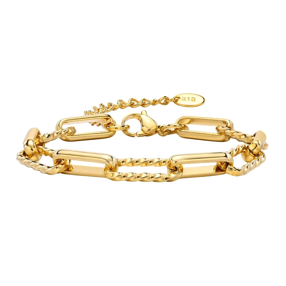 Women Stainless Steel Chain Bracelet,18K Gold Plated Twist Paperclip Adjustable Link Bracelet,Chunky
Women Stainless Steel Chain Bracelet,18K Gold Plated Twist Paperclip Adjustable Link Bracelet,Chunky