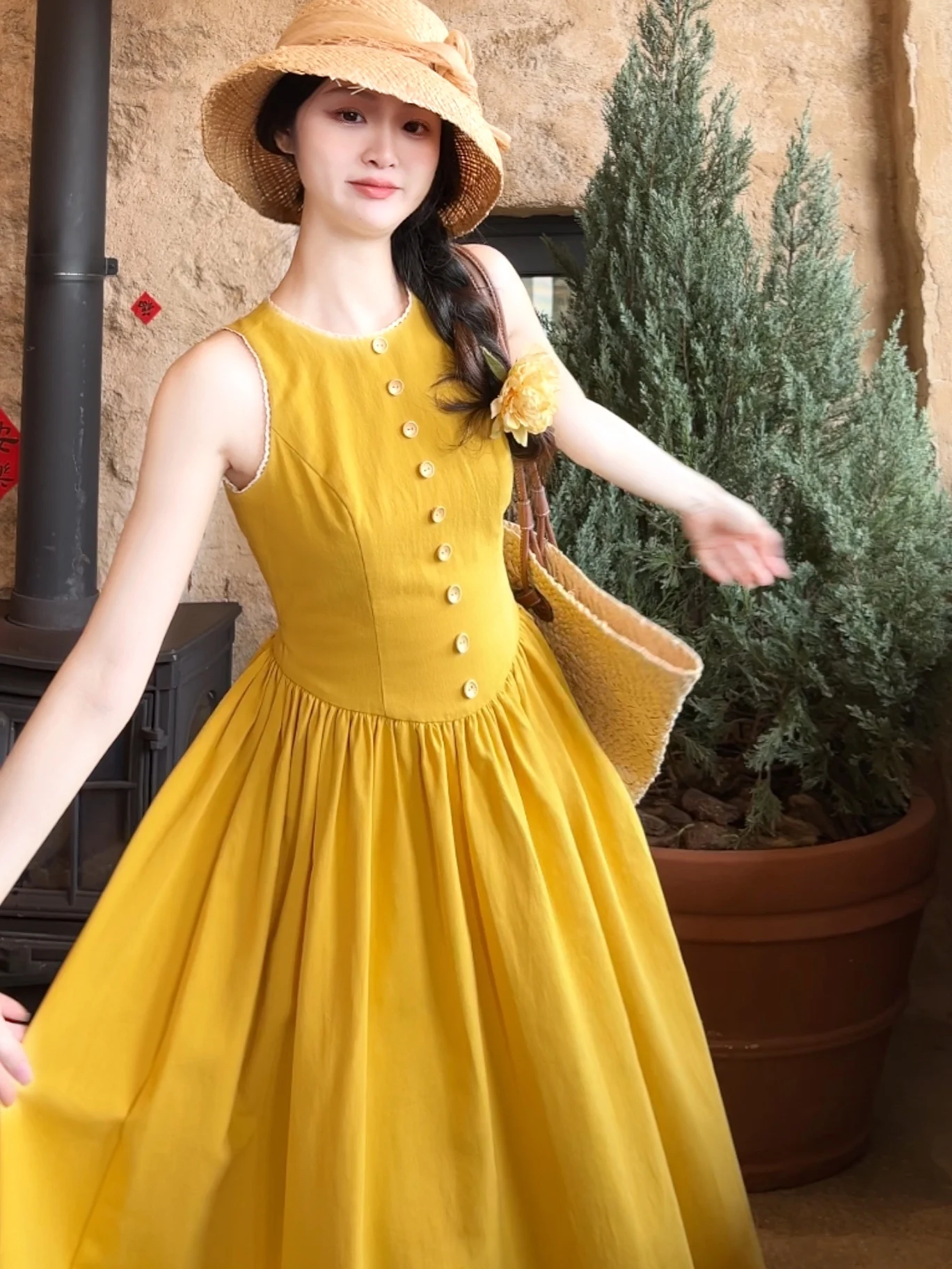 Joey round Neck Sleeveless Midi Dress Yellow Gown Women's Elegant Cotton Dress City Commuting Date Travel Casual X-Shape
Joey round Neck Sleeveless Midi Dress Yellow Gown Women's Elegant Cotton Dress City Commuting Date Travel Casual X-Shape