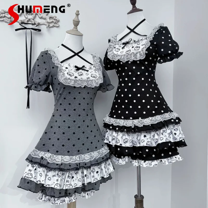 Cute Polka Dot Lace Tiered Mini Dress Shorts 2 Pcs Set Sweet Lolita Cross Halter Puff Sleeve Ruffle Dresses Y2K Slim Fit Outfit
Cute Polka Dot Lace Tiered Mini Dress Shorts 2 Pcs Set Sweet Lolita Cross Halter Puff Sleeve Ruffle Dresses Y2K Slim Fit Outfit