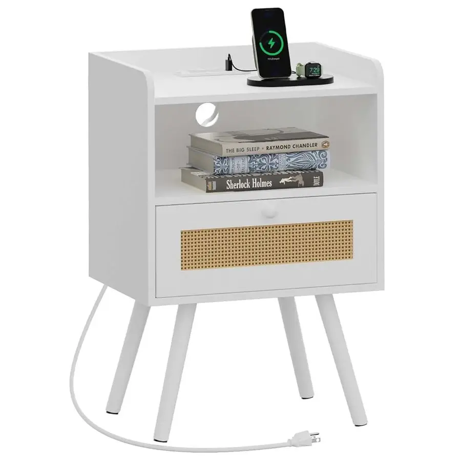 Nightstand with Charging Station amp RattanLike Decor Drawer, Rattan End Table with Solid Wood Feet, Bed Side Table with Open S
Nightstand with Charging Station amp RattanLike Decor Drawer, Rattan End Table with Solid Wood Feet, Bed Side Table with Open S