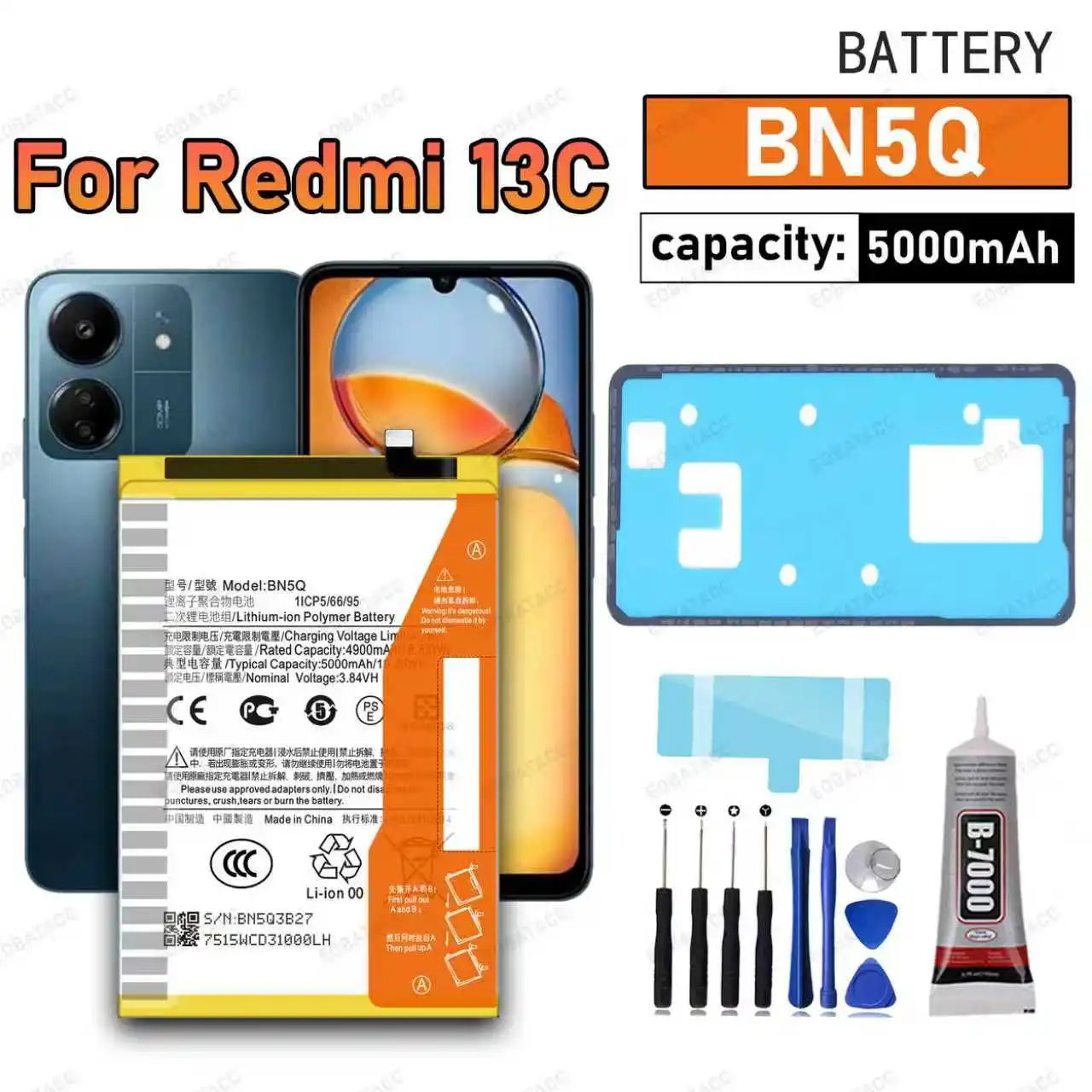 100% New High Quanlity BN5Q Battery For Xiaomi Redmi 13C Mobile Phone Battery +Free Tools
100% New High Quanlity BN5Q Battery For Xiaomi Redmi 13C Mobile Phone Battery +Free Tools