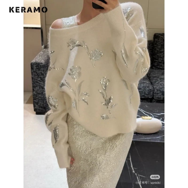2025 Winter Elegant Luxury Skew Collar Knitting Long Sleeve Pullovers Women Sweet Appliques Chic Ladies Sweater Loose Top
2025 Winter Elegant Luxury Skew Collar Knitting Long Sleeve Pullovers Women Sweet Appliques Chic Ladies Sweater Loose Top